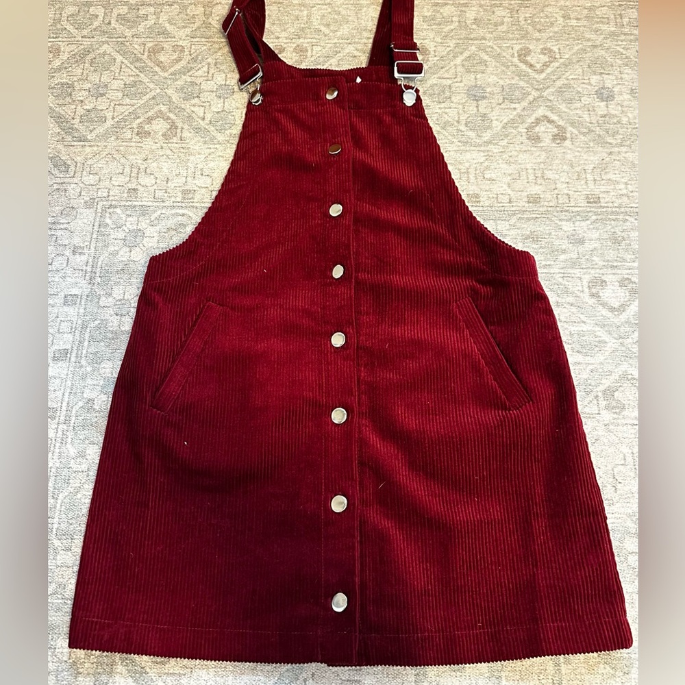 Red Corduroy Overall Dress